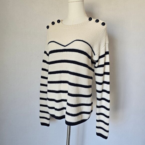 Armani Exchange Wool Blend Prep Strip Sweater Button-Accent Blue Cream - Picture 1 of 13